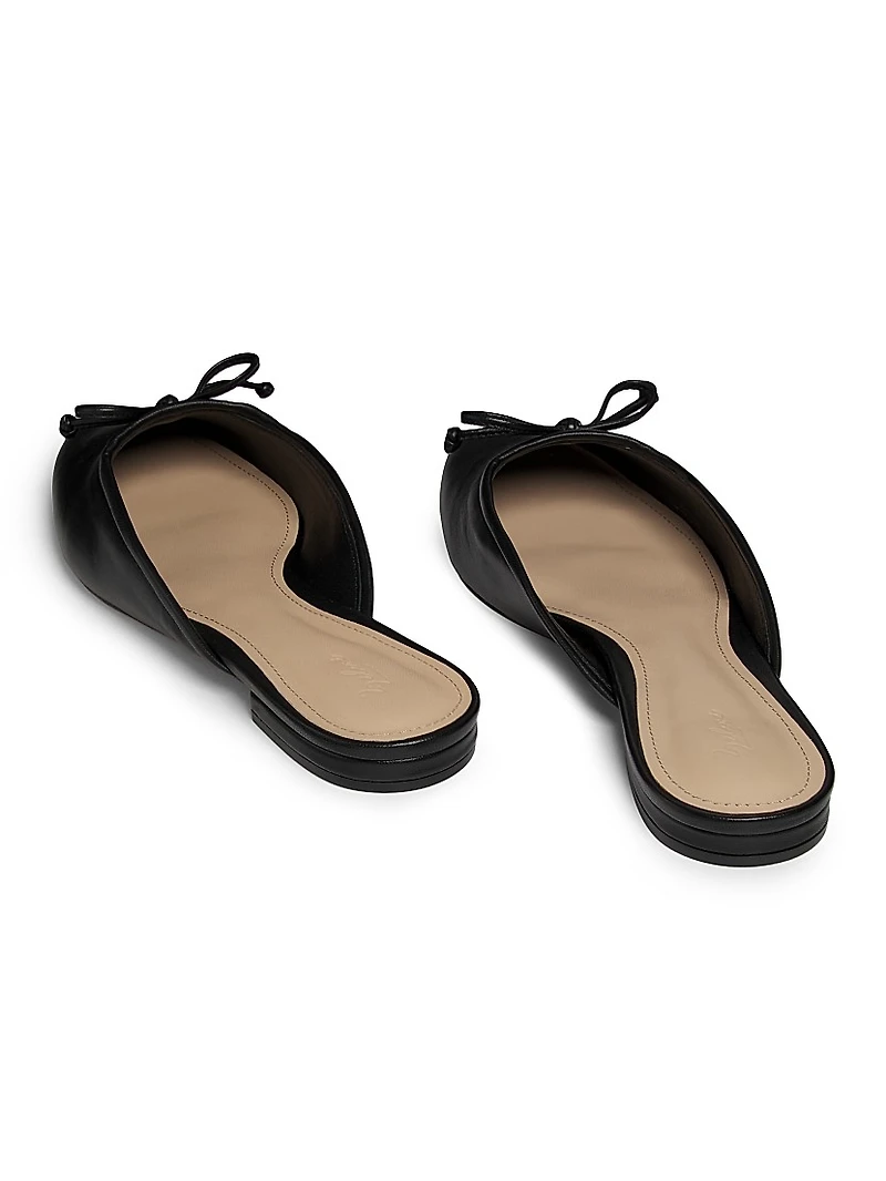 Bow-Embellished Leather Ballet Mules