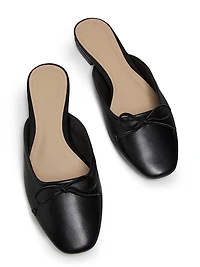 Bow-Embellished Leather Ballet Mules