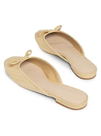 Bow-Embellished Raffia Ballet Mules