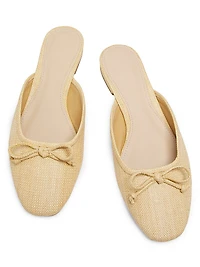Bow-Embellished Raffia Ballet Mules