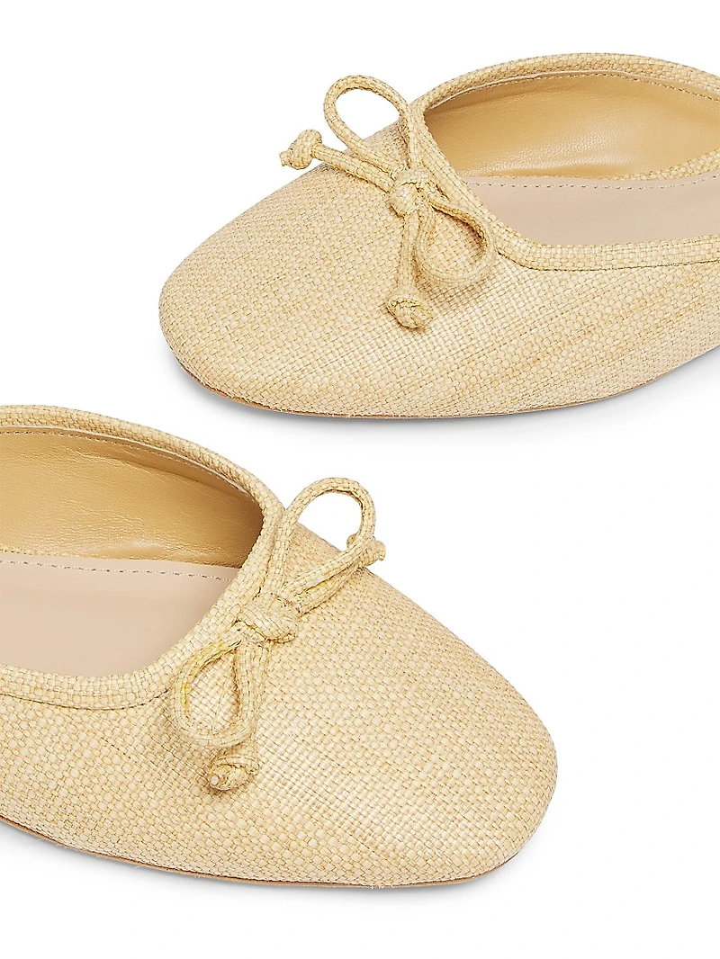 Bow-Embellished Raffia Ballet Mules