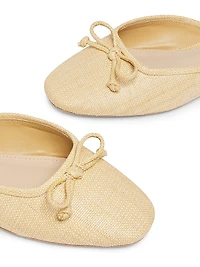 Bow-Embellished Raffia Ballet Mules