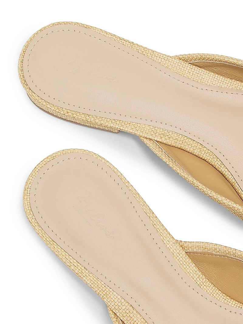 Bow-Embellished Raffia Ballet Mules