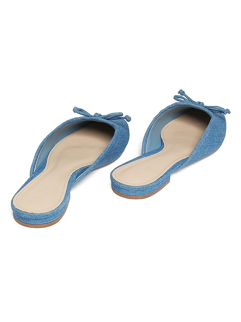 Bow-Embellished Denim Ballet Mules