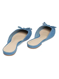 Bow-Embellished Denim Ballet Mules