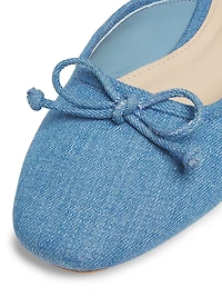 Bow-Embellished Denim Ballet Mules