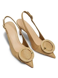 Buckle Raffia & Leather Slingback Pumps