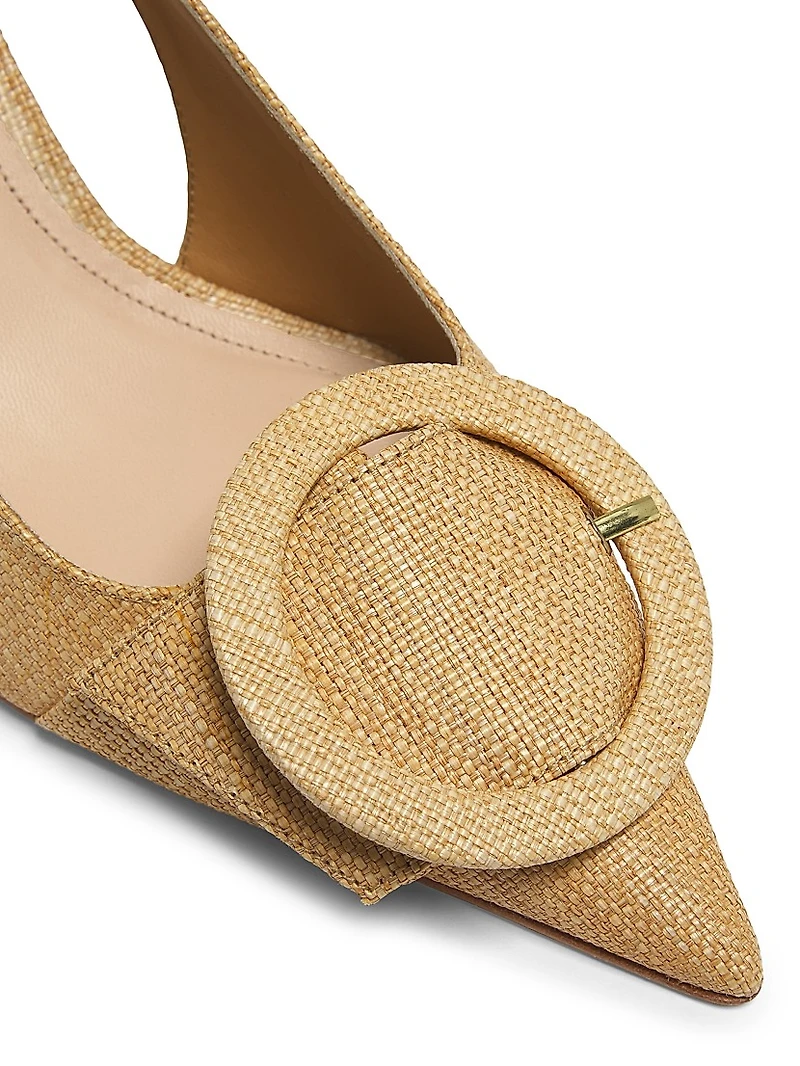 Buckle Raffia & Leather Slingback Pumps