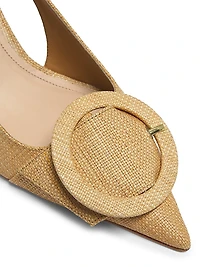 Buckle Raffia & Leather Slingback Pumps