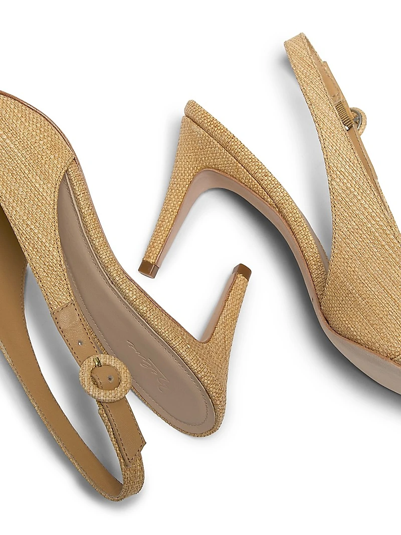 Buckle Raffia & Leather Slingback Pumps