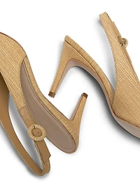 Buckle Raffia & Leather Slingback Pumps
