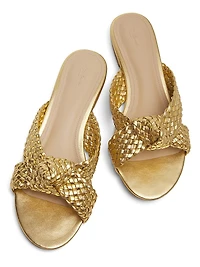 Braided Knot Metallic Leather Sandals