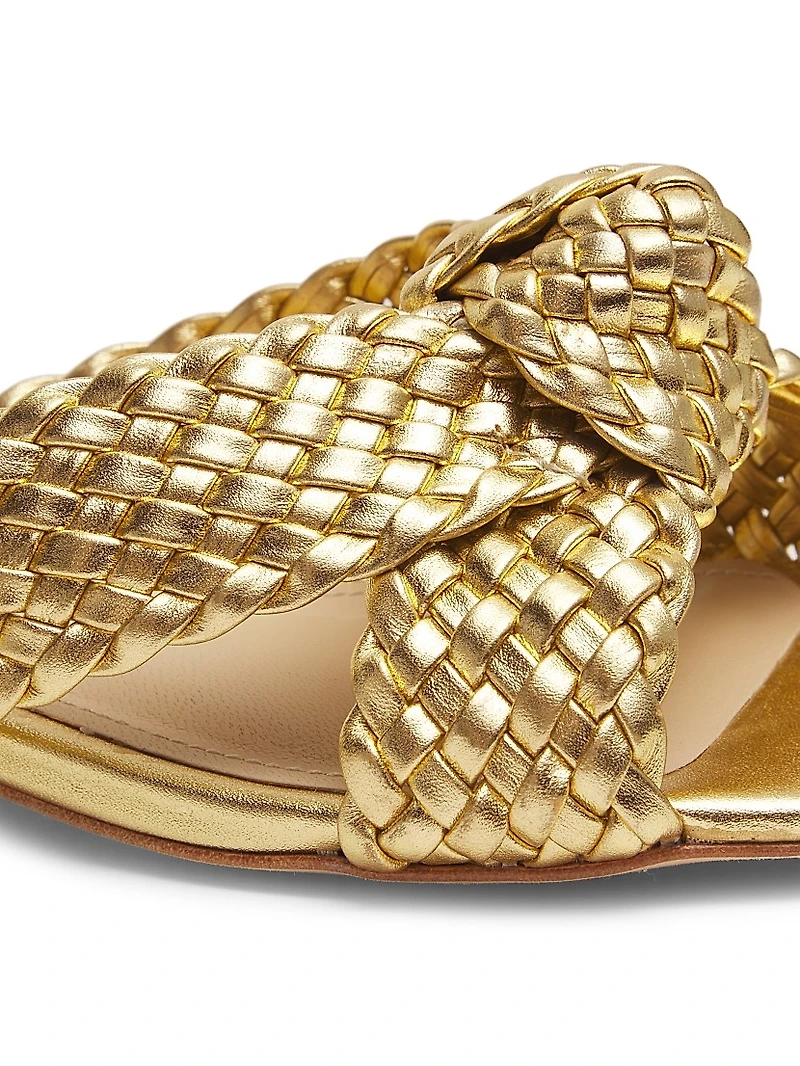 Braided Knot Metallic Leather Sandals