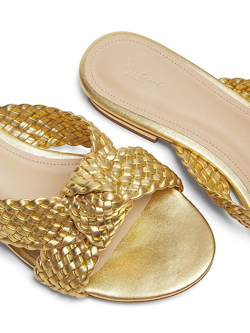Braided Knot Metallic Leather Sandals