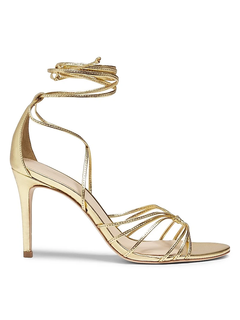 Ankle Wrap 90MM Metallic Leather High Heel Sandals
