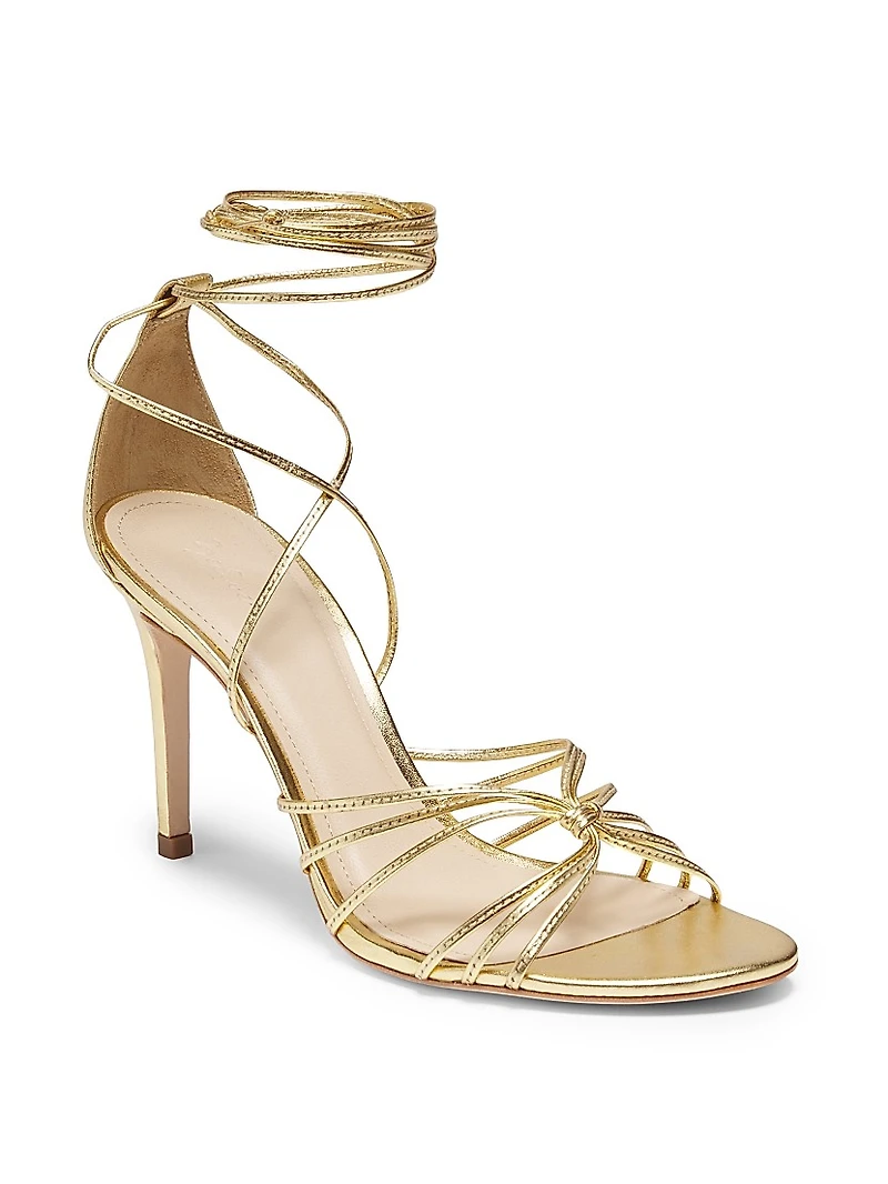 Ankle Wrap 90MM Metallic Leather High Heel Sandals