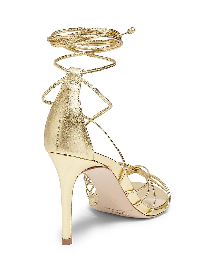 Ankle Wrap 90MM Metallic Leather High Heel Sandals