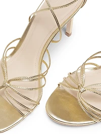 Ankle Wrap 90MM Metallic Leather High Heel Sandals