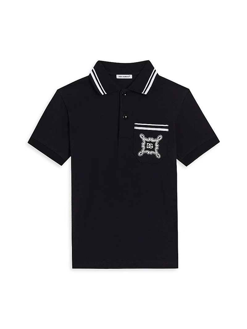 Little Boy's & Logo Striped-Trim Polo Shirt