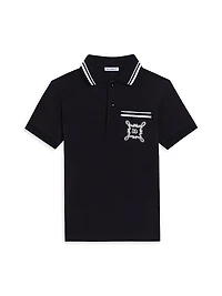 Little Boy's & Logo Striped-Trim Polo Shirt