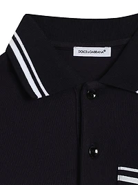 Little Boy's & Logo Striped-Trim Polo Shirt