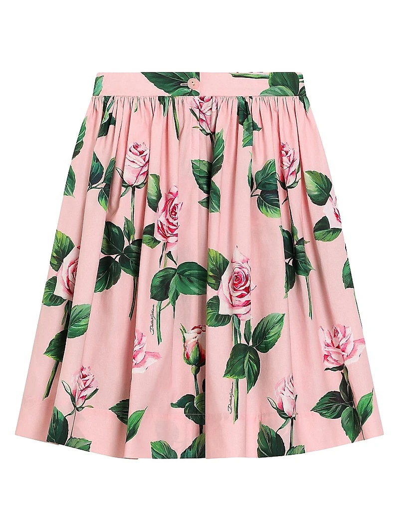Little Girl's & Rose Print Midi-Skirt