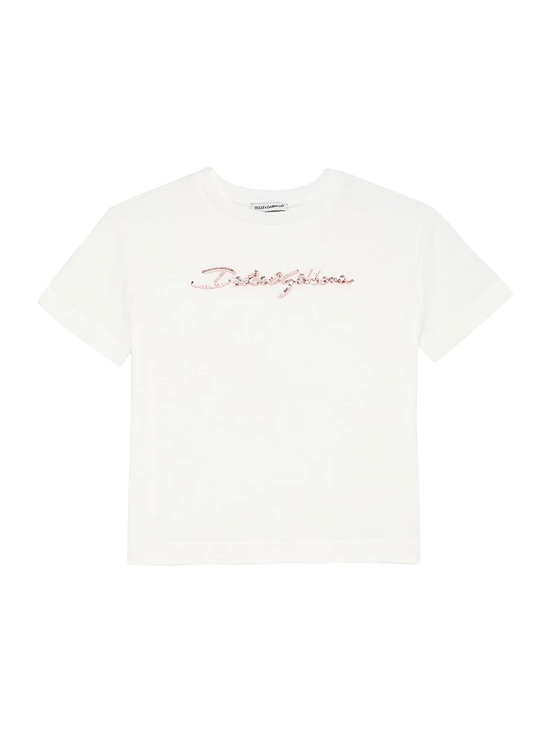 Little Girl's & Logo Sequined Crewneck T-Shirt