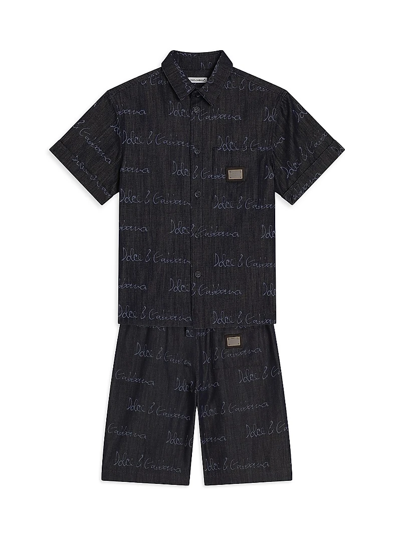 Little Boy's & Logo Script Print Shirt