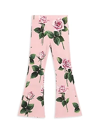 Little Girl's Rose Print Flared Pants