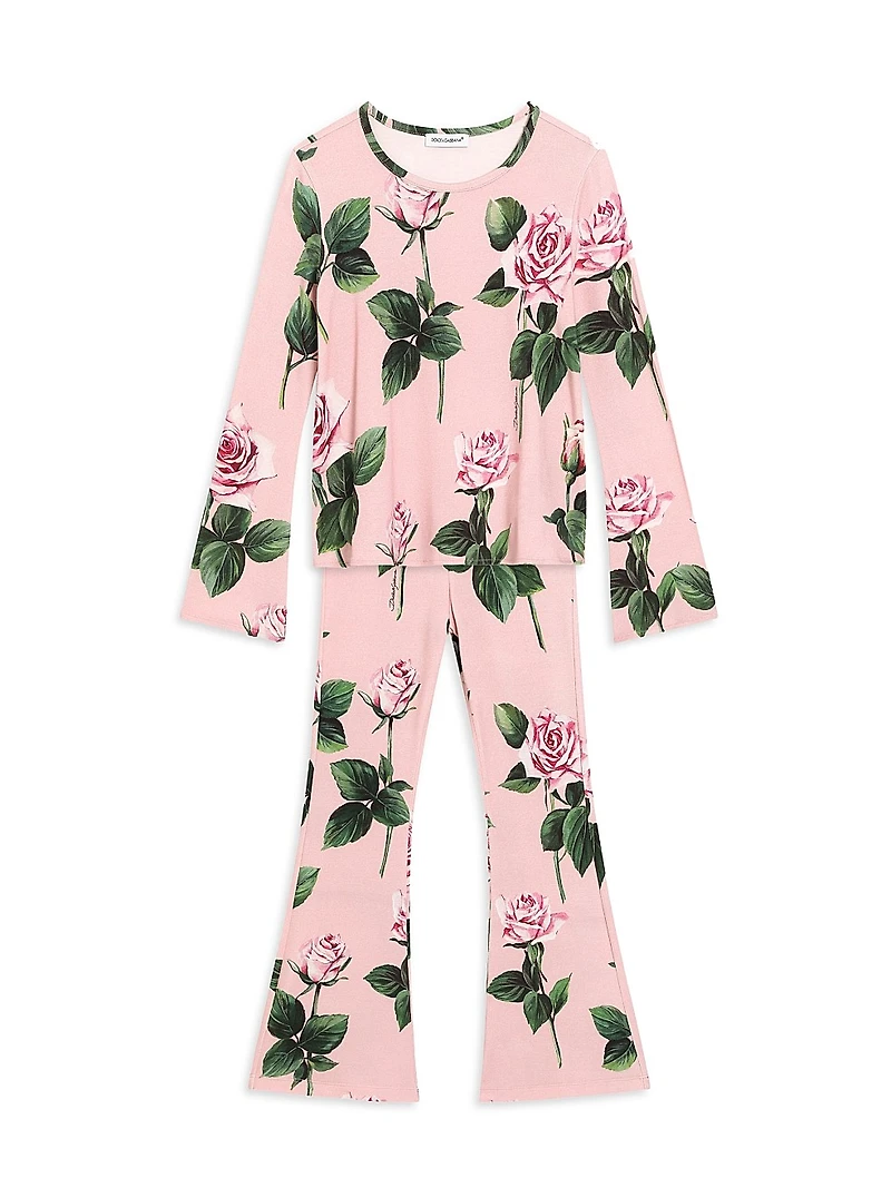 Little Girl's Rose Print Flared Pants