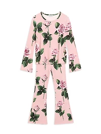 Little Girl's Rose Print Flared Pants