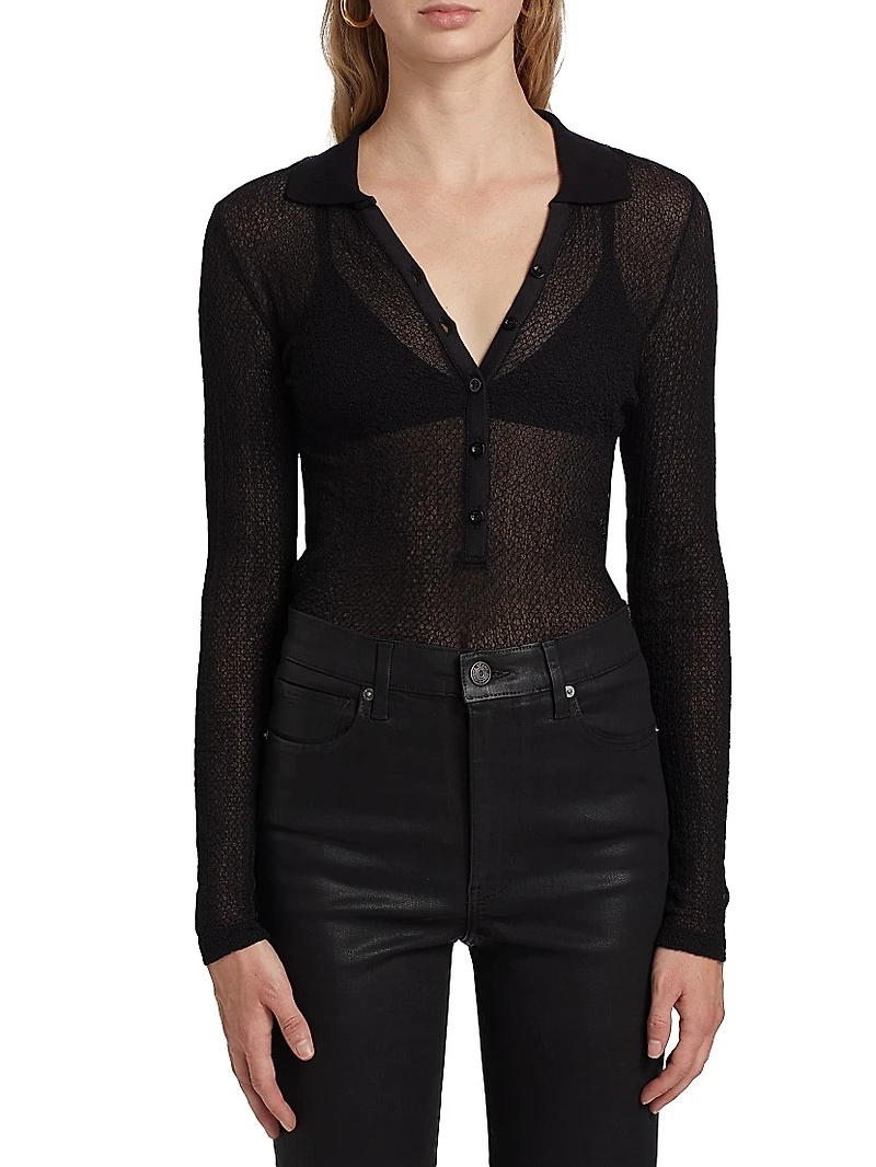 Mesh Semi-Sheer Polo Shirt