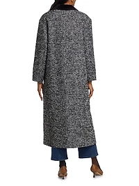 Herringbone Velvet-Trim Long Coat