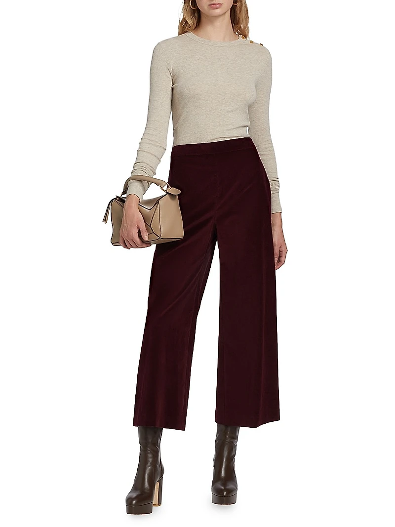 Velvet Cropped Wide-Leg Pants
