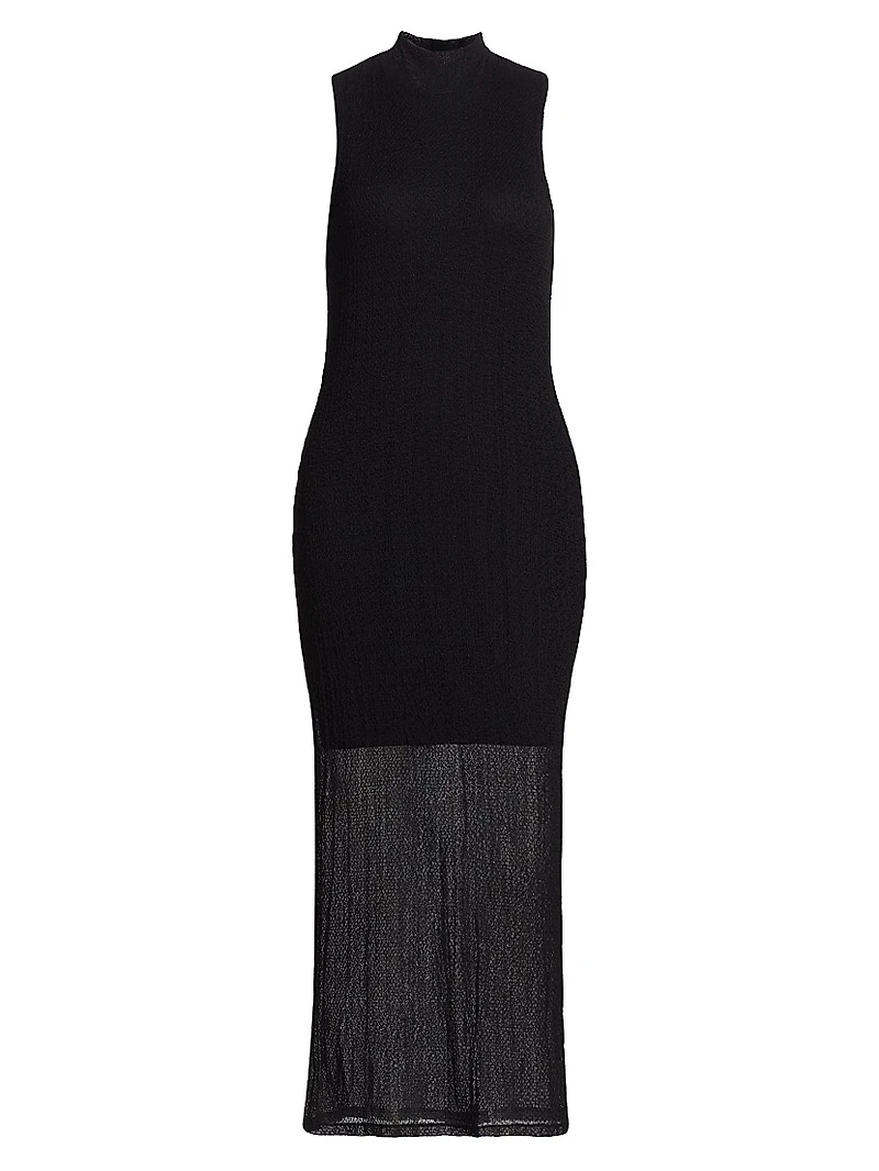 Mesh Mockneck Sleeveless Maxi-Dress