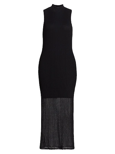 Mesh Mockneck Sleeveless Maxi-Dress