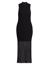 Mesh Mockneck Sleeveless Maxi-Dress