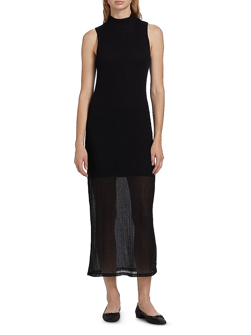 Mesh Mockneck Sleeveless Maxi-Dress