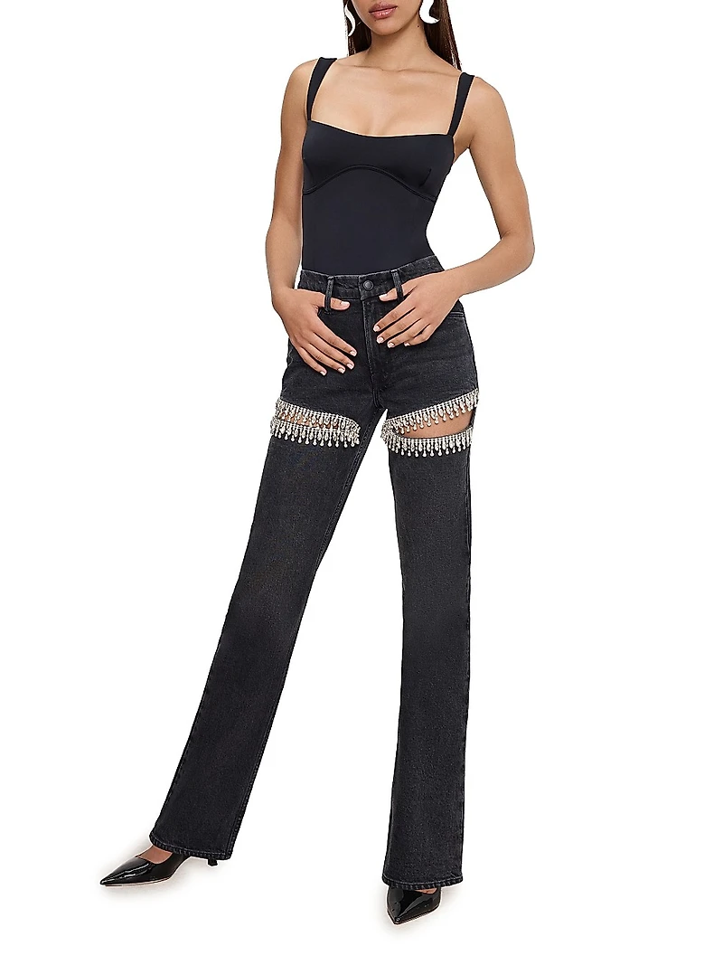 Good Icon Embellished Straight-Leg Jeans