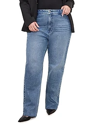 Good Icon Rhinestone Pinstriped Jeans