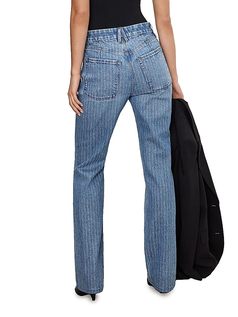 Good Icon Rhinestone Pinstriped Jeans