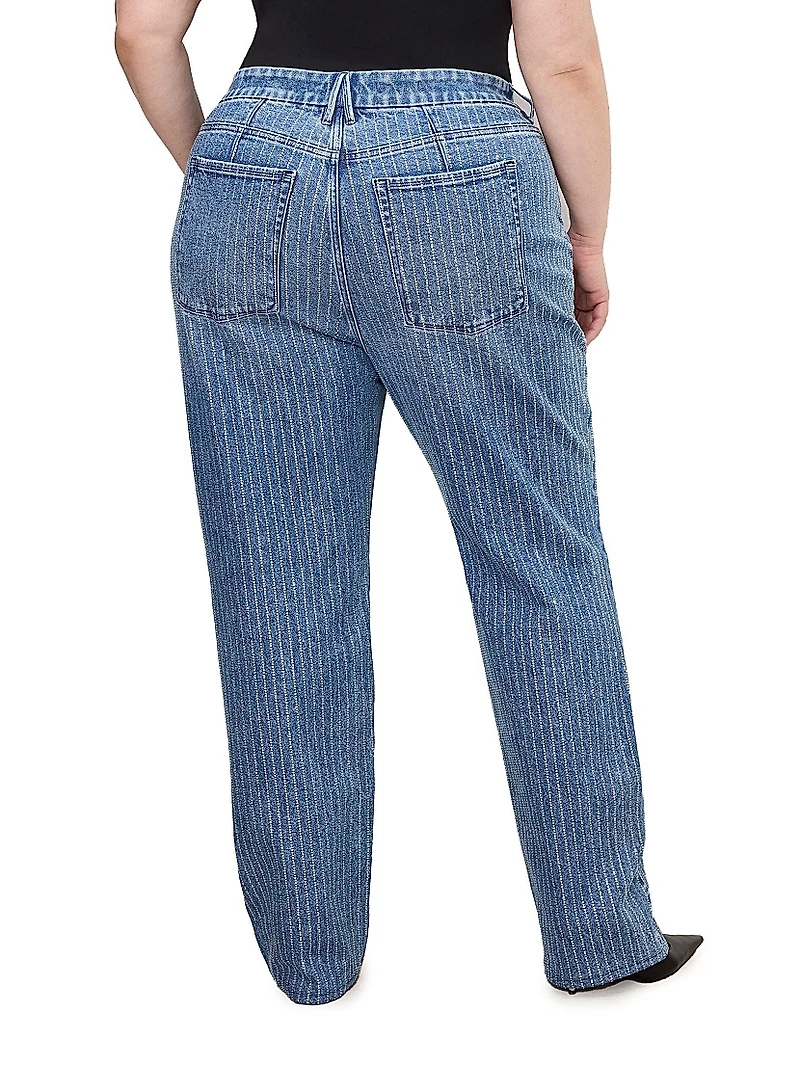Good Icon Rhinestone Pinstriped Jeans