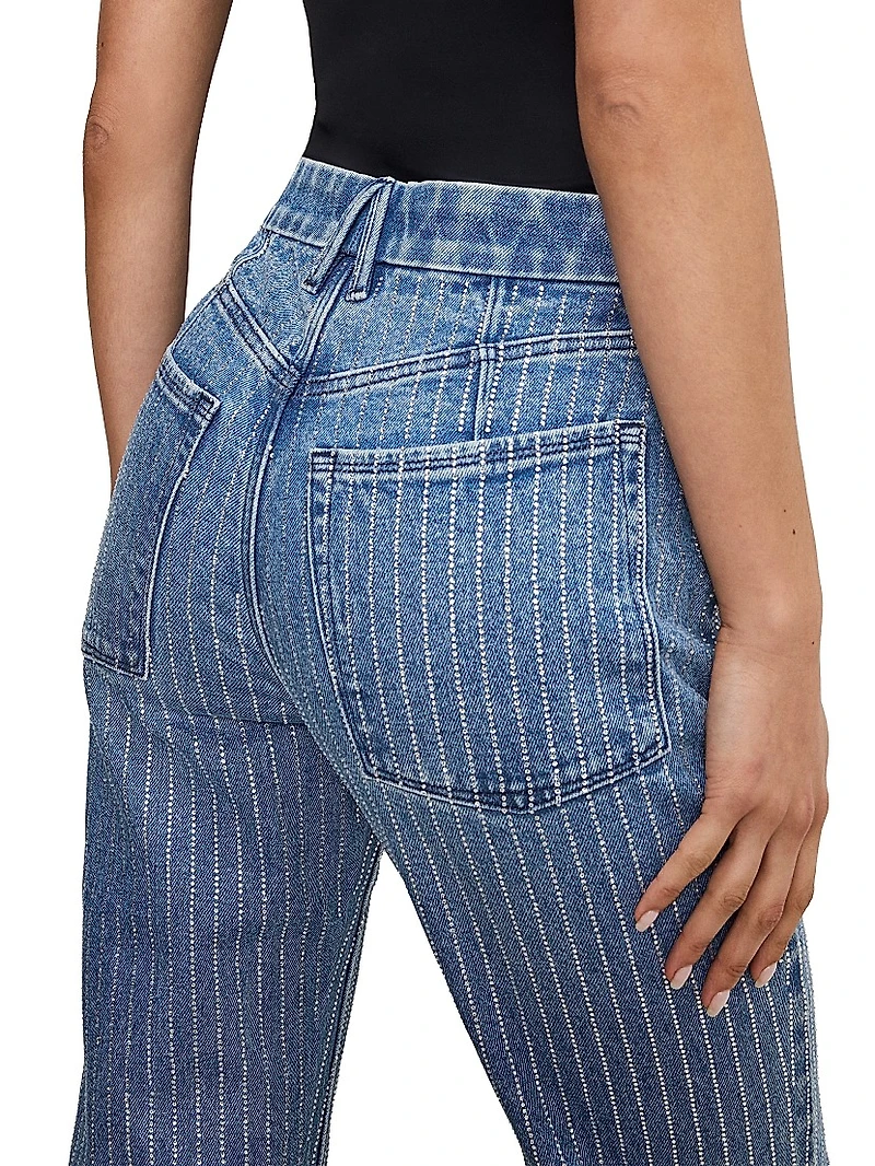 Good Icon Rhinestone Pinstriped Jeans