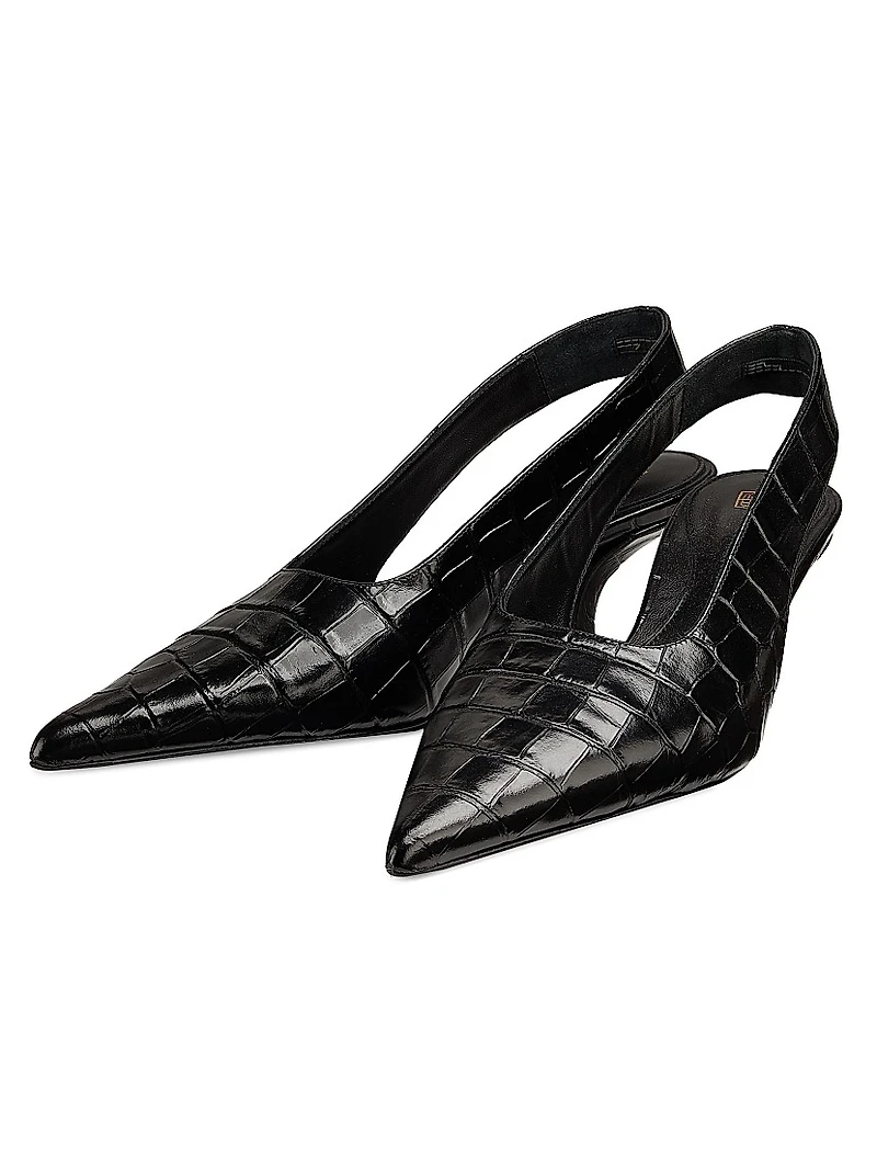 55MM Crocodile-Embossed Leather Slingback Pumps
