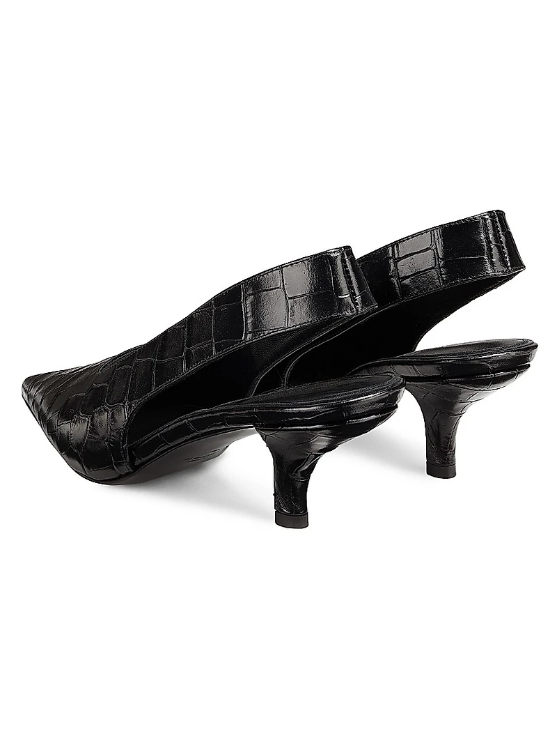 55MM Crocodile-Embossed Leather Slingback Pumps