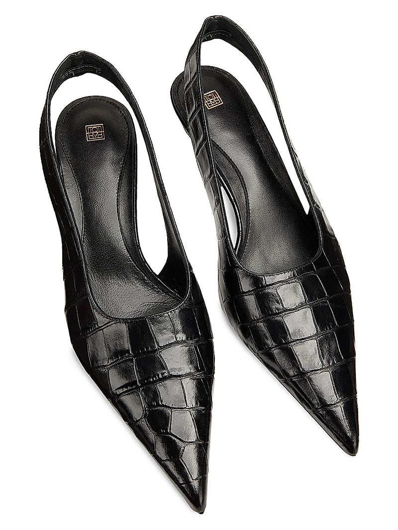 55MM Crocodile-Embossed Leather Slingback Pumps