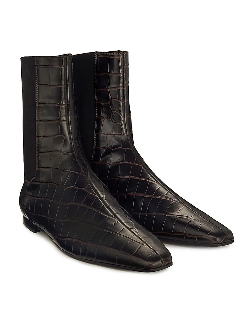 Crocodile-Embossed Leather Chelsea Boots