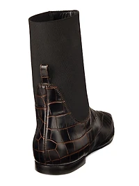 Crocodile-Embossed Leather Chelsea Boots