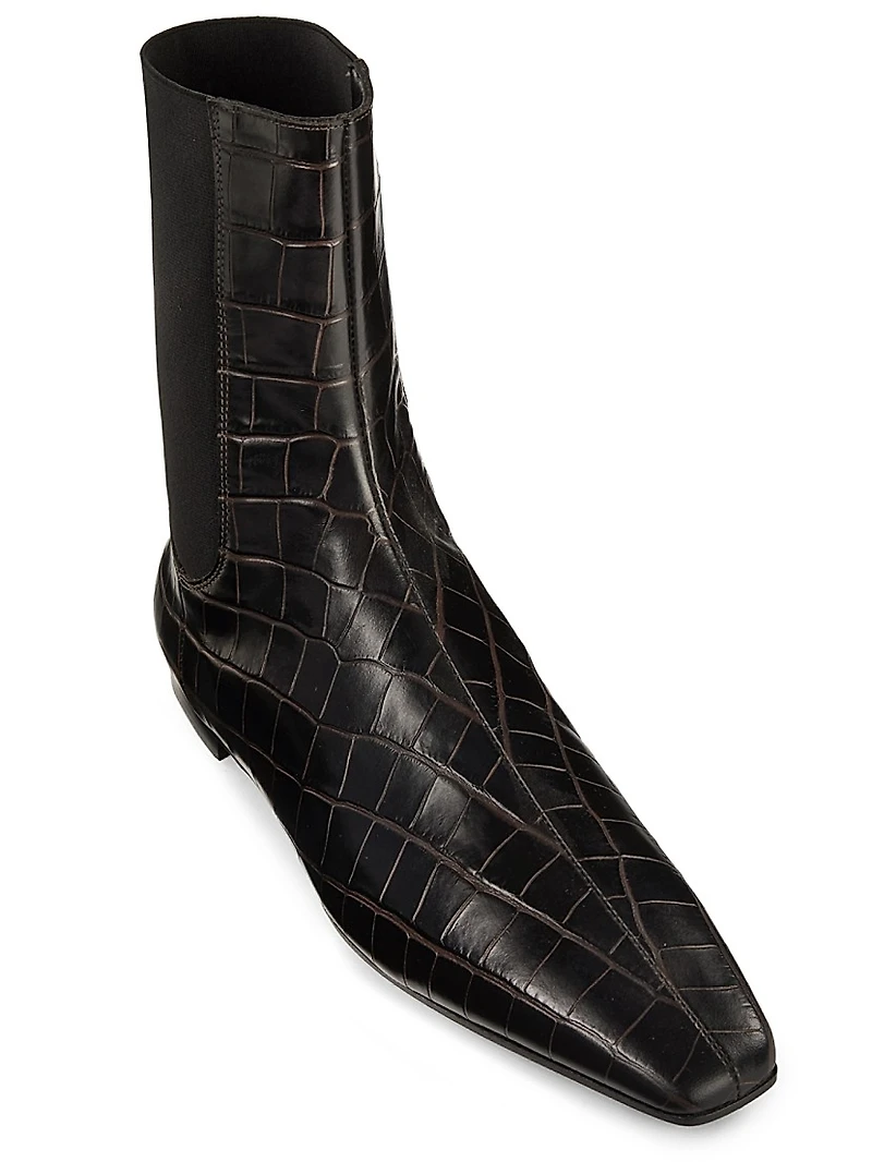 Crocodile-Embossed Leather Chelsea Boots