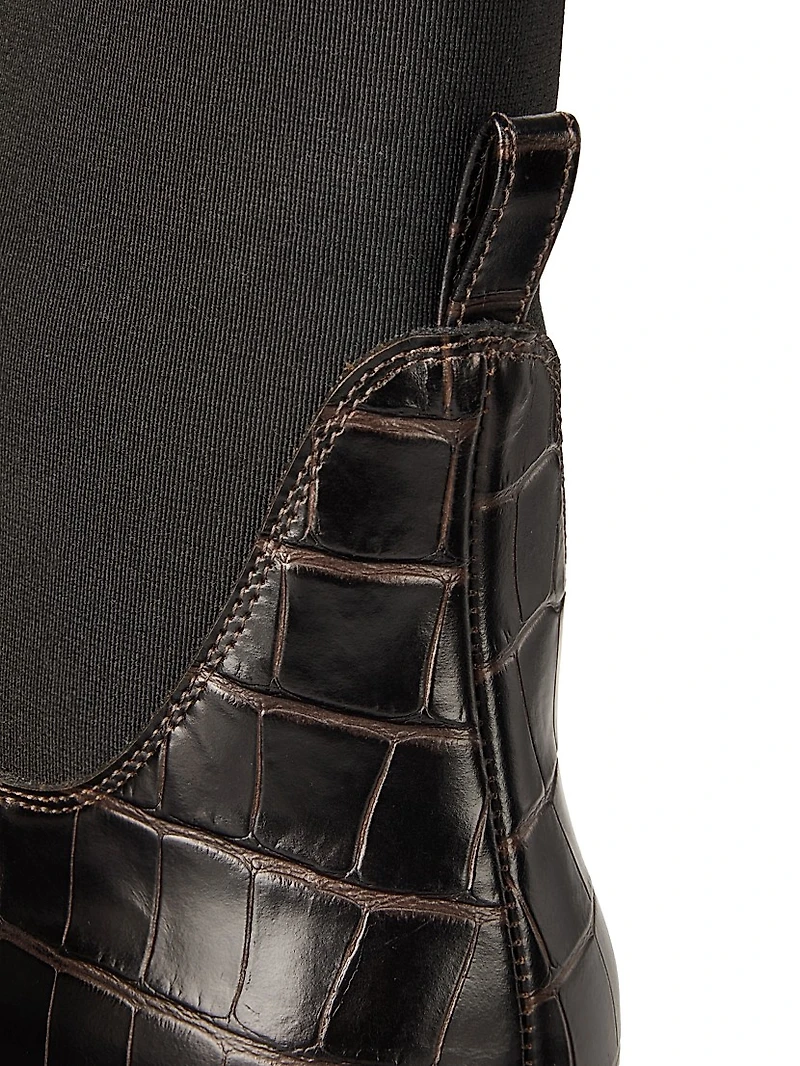 Crocodile-Embossed Leather Chelsea Boots